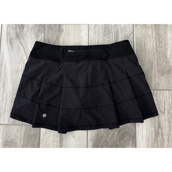 Lululemon Skirt Womens Sz 8 Black Pace Rival Pleated Back Running Skort Zip - Picture 8 of 11